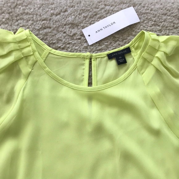 Ann Taylor Chartreuse Flutter Sleeve Top - Picture 4 of 6